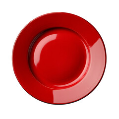 A vibrant red plate rests against a clean transparent background, highlighting its glossy finish and modern design, red plate on transparent background