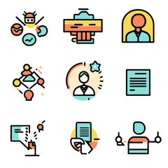 Business Management Skills and Strategy Development Icons Set Illustration