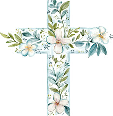 Stylish watercolor floral cross design, perfect for custom prayer cards, scripture prints, Christian t-shirts, and religious stationery.  