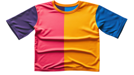 Brightly colored short-sleeve shirt featuring vibrant color blocking design ideal for casual wear and summer outings