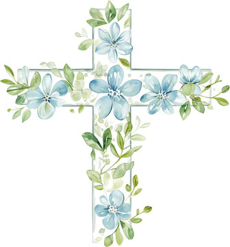Soft and artistic floral cross design, suitable for Easter greeting cards, Christian-themed scrapbooking, religious posters, and baptism decorations.  