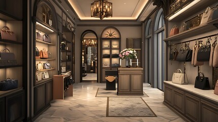 A chic handbag boutique with elegant designs and premium displays