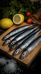 Fresh Fish on Wooden Board, Realistic Food Image