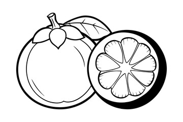 Line Art of Mangosteen Fruit with Slice Vector Illustration