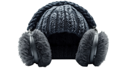 Warm knitted hat with fur ear muffs perfect for cold weather activities in winter months