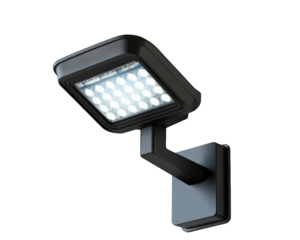 solar powered floodlight with motion detector, ideal for outdoor security and lighting. This energy efficient light enhances safety and visibility in various settings