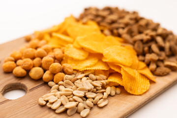 snacks for beer close-up crisp snacks on white background
