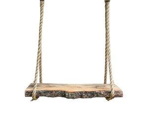 rustic tree swing with thick wooden seat, gently swaying in breeze, evokes sense of nostalgia and joy. Perfect for outdoor relaxation and play