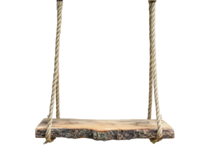 rustic tree swing with thick wooden seat, gently swaying in breeze, evokes sense of nostalgia and joy. Perfect for outdoor relaxation and play