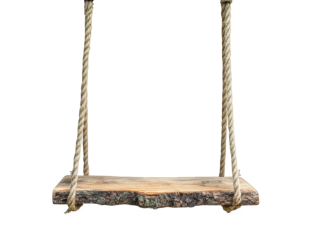 rustic tree swing with thick wooden seat, gently swaying in breeze, evokes sense of nostalgia and joy. Perfect for outdoor relaxation and play