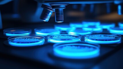 Brightly Lit Laboratory with Experimental Drug Compounds Under Microscope