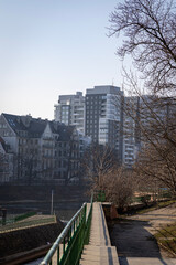 Modern and ancient facade of a residential complex. Wroclaw, Poland