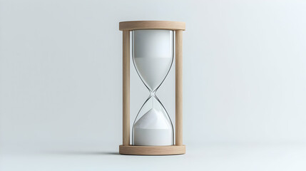 Wooden Hourglass On White Background With Flowing White Sand Measuring Time