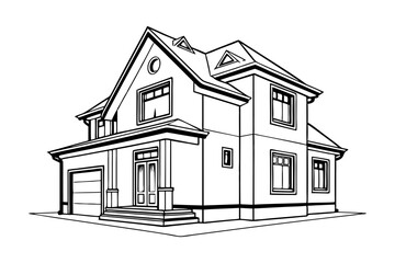 Modern House Line Art Vector Illustration