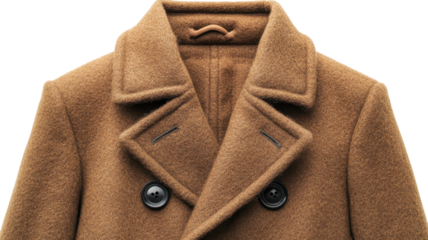Brown wool coat with double buttons, a classic style for winter fashion, suitable for casual or formal occasions