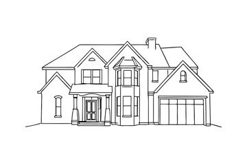 Modern House Line Art Vector Illustration