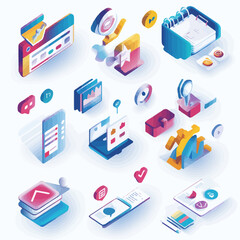 Isometric Business Process Management Icons Digital Workflow Automation