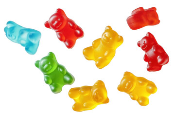 Flying jelly gummy bears, isolate background
