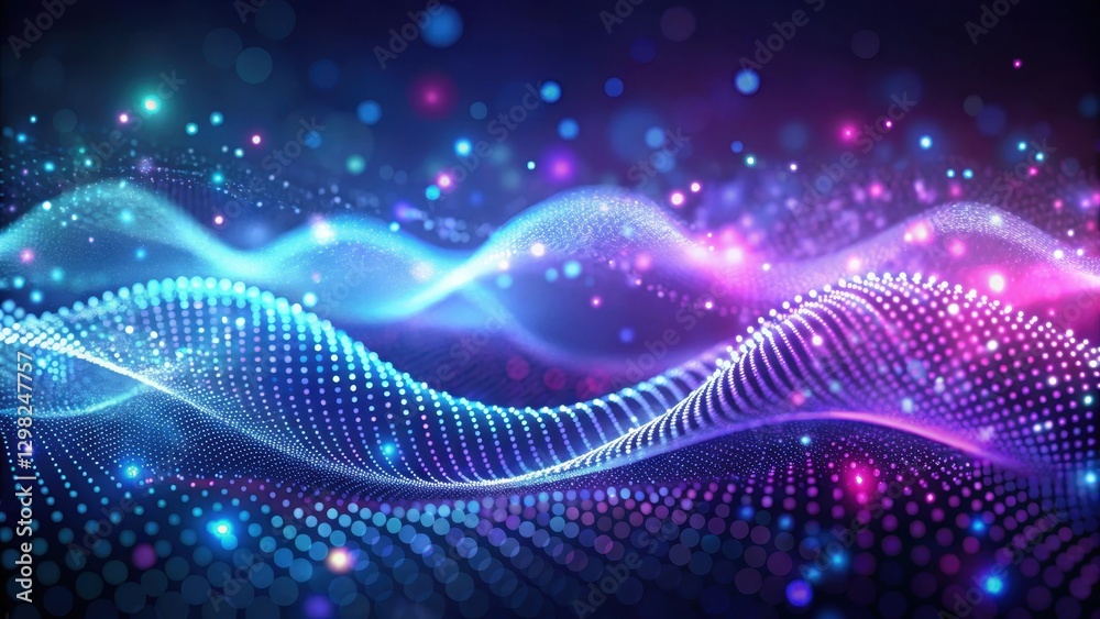 Wall mural abstract purple and blue particle wave background a digital rendering of flowing energy and connecti