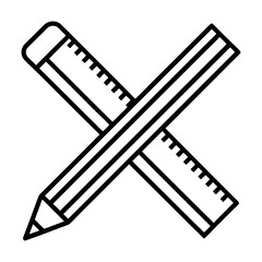Pencil and Ruler Outline Icon Vector Illustration