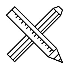 Pencil and Ruler Outline Icon Vector Illustration
