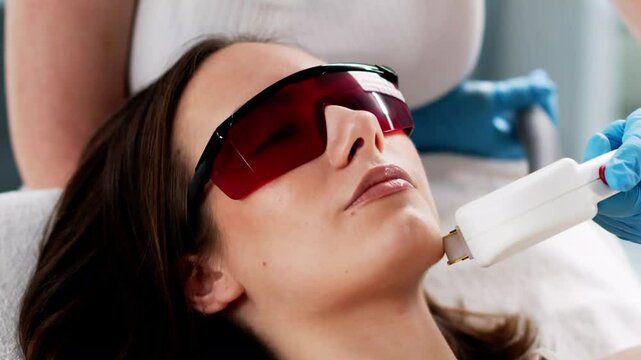 Young Woman Receiving Laser Epilation Treatment On Cheek