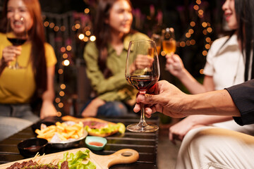 Group of people meeting for drinks Celebrate and show each other good genes happily.