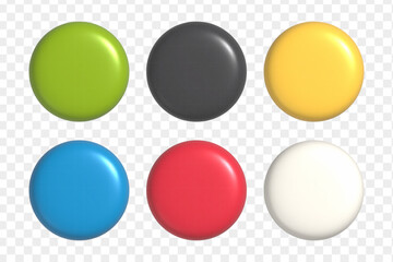 3d realistic shapes set. Colorful round buttons for UI UX design or mock-up template.