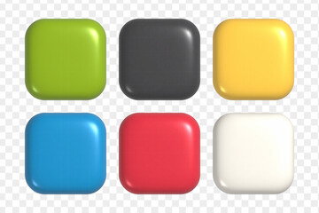 3d realistic shapes set. Colorful square buttons for UI UX design or mock-up template.