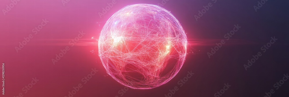 Poster Digital representation of interconnected global networks with glowing elements and vibrant colors at dusk. Generative AI