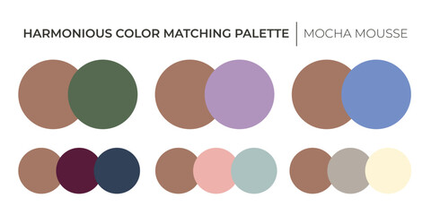 Mocha mousse color guide palette with fashion trend harmonious colors samples