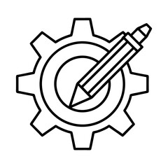 Gear & Pencil Outline Icon | Creative Drafting & Innovation Symbol