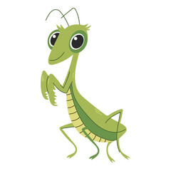 A cute praying mantis. Child illustration, vector illustration of insect on white background