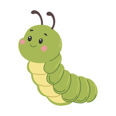 Cute fat green caterpillar. Children's illustration isolated on white background. Vector illustration.