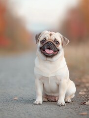 Fototapeta premium Portrait of Pug puppy dog sit and smile cheerful