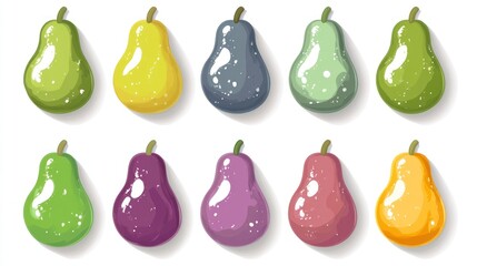 Colorful assorted pears arrangement in a flat lay for use in a recipe book