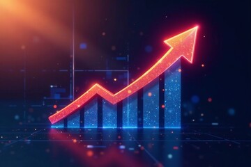 Growth chart with upward arrow on modern digital screen, technology, data