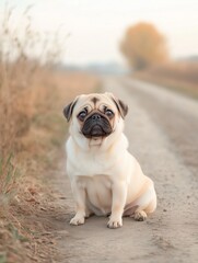 Fototapeta premium Portrait of Pug puppy dog sit and smile cheerful