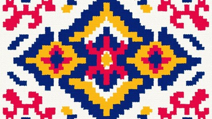 Fototapeta premium Mongolian Ger Felt Carpet Pattern, seamless design featuring intricate line art, vibrant colors, ideal for textile applications, home decor, or digital backgrounds