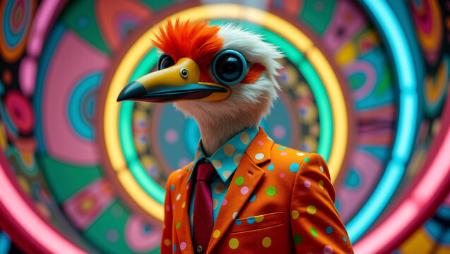 Retro Pop Fusion: 80's Aesthetics with a Birdman, Geometric Shapes