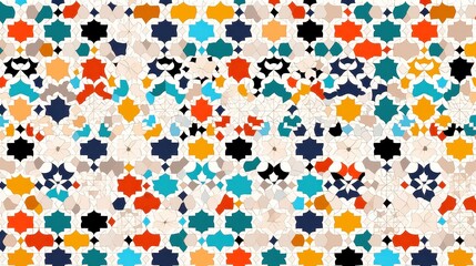 Fototapeta premium Moroccan Zellige Tile Pattern, intricate geometric design, vibrant colors, seamless layout, ideal for backgrounds, elegant, modern, versatile for various creative projects