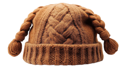 Warm braided winter hat with knitted design and playful braids for cozy outdoor wear