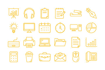 Simple Line Icons Representing Essential Office Equipment