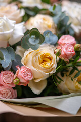 Bouquet of Pink and White Roses close up