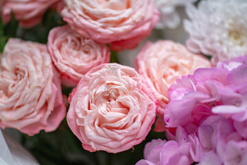 Bouquet of Pink and White Roses close up