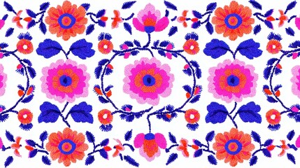 Fototapeta premium Uzbek Suzani Embroidery Pattern for Home Textiles, Seamless Design with Copy-Space, Simple Vector Art, Elegant Line Work for Modern Decor