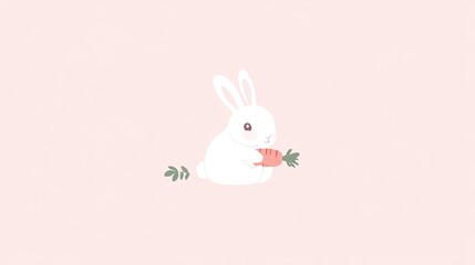Obraz premium Cute bunny eating carrot, pastel background