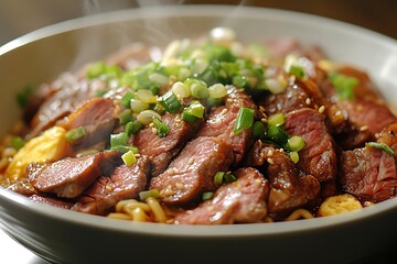 Steaming Beef Noodle Bowl, kitchen, appetizing