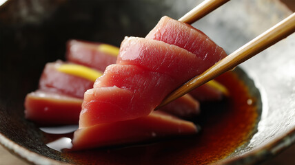 刺身が醤油に染まる瞬間-日本の居酒屋の味わい深いひととき