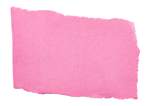 Isolated cut out torn piece of blank pink paper note cardboard with rough texture and copy space for text, transparent png background design element